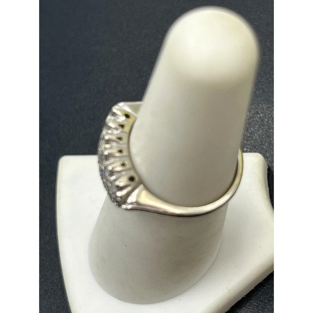 LAH 14K Vintage White Gold Triple-Row Diamond Prong Round Cluster Ring Sz 6.5